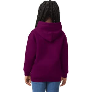 A youth hooded sweatshirt in a rich purple colour, featuring a hood and a simple design.