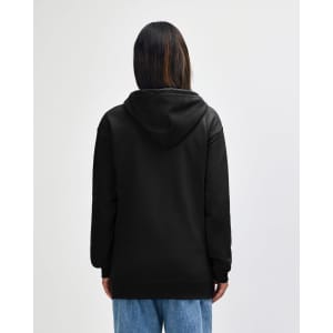 A black Gildan Heavy Blend adult full zip hooded sweatshirt displayed from the back, featuring a hood and relaxed fit.