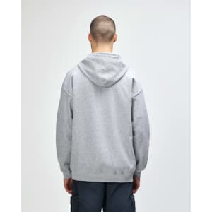 A grey Gildan Heavy Blend adult full zip hooded sweatshirt, featuring a hood and a plain back design.