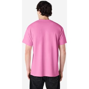 A pink Gildan Ultra Cotton adult T-shirt displayed from the back, featuring a plain design and a casual fit.