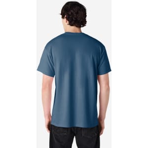 A blue Gildan Ultra Cotton adult t-shirt displayed from the back, featuring a logo.