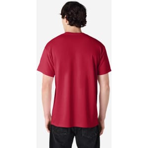 A red Gildan Ultra Cotton adult T-shirt, featuring a plain back and short sleeves.