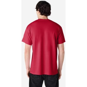 A red Gildan Ultra Cotton adult T-shirt displayed from the back. The shirt has a simple design and short sleeves.
