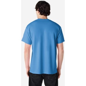 A blue Gildan Ultra Cotton adult T-shirt displayed from the back, featuring short sleeves and a plain design.