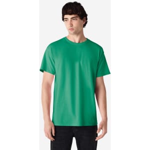 A green Gildan Ultra Cotton adult T-shirt displayed on a male model, featuring a simple crew neck design.