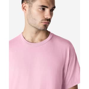 A pink Gildan Ultra Cotton adult T-shirt displayed on a model with a neutral background.
