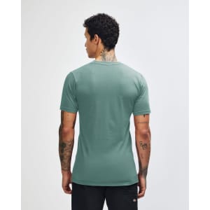 A unisex fine jersey short sleeve t-shirt in a turquoise colour, featuring a logo on the back.