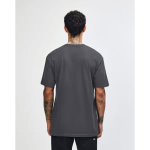 A unisex fine jersey short sleeve T-shirt in dark grey, displayed from the back. It features a logo.