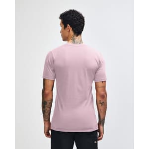 A unisex fine jersey short sleeve T-shirt in mauve, featuring a simple design and a logo on the back.