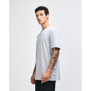 A unisex fine jersey short sleeve T-shirt in grey, featuring a fitted style and a logo on the front.