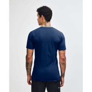 A navy blue unisex short sleeve T-shirt displayed from the back, featuring a visible logo.