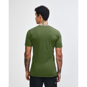 A green unisex short sleeve T-shirt displayed from the back, featuring a simple design and no visible logos.