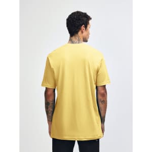 A unisex fine jersey short sleeve t-shirt in bright yellow, viewed from the back. It features a logo.
