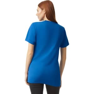 A unisex fine jersey short sleeve T-shirt in bright blue, featuring a logo on the back.