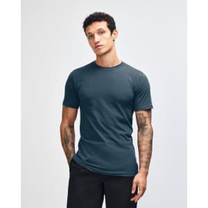 A unisex fine jersey short sleeve t-shirt in deep blue, featuring a round neckline and a standard fit.
