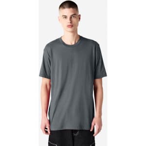A unisex short sleeve t-shirt in grey, featuring a relaxed fit and a branding logo.