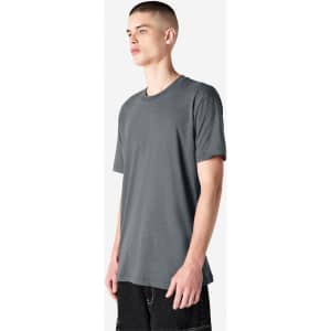 Unisex short sleeve T-shirt in grey, featuring a simple design and a branding logo.