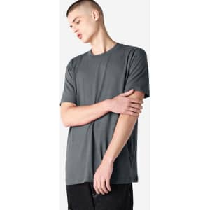 A grey unisex CVC short sleeve t-shirt displayed on a model with a neutral background.