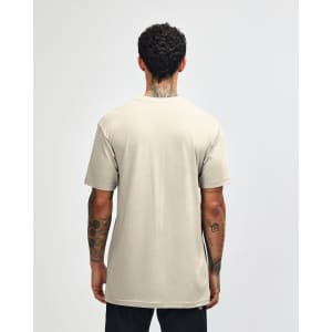 A unisex short sleeve t-shirt in a light beige colour, featuring a plain back and a logo.