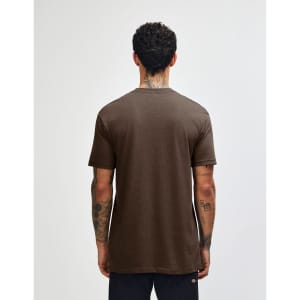 A unisex short sleeve T-shirt in brown, featuring a simple design and no visible logos on the back.