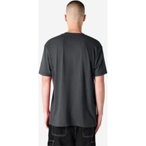 A unisex CVC short sleeve t-shirt in dark grey, featuring a simple design and a plain back view.