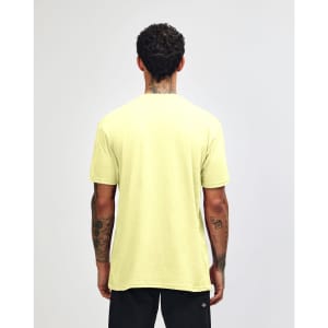 A unisex short sleeve T-shirt in bright yellow, featuring a standard cut and a logo on the back.