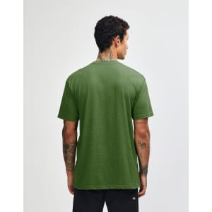 A green unisex short sleeve t-shirt with a plain back and no visible logos or designs.