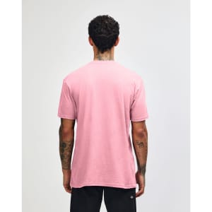 A pink unisex short sleeve T-shirt with a plain back and a subtle logo.