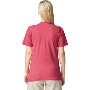 A back view of a unisex CVC short sleeve t-shirt in a vibrant red colour, featuring a simple design and no visible logos.