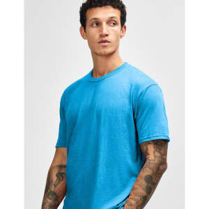 A unisex CVC short sleeve t-shirt in bright blue, featuring a relaxed fit and no visible branding.