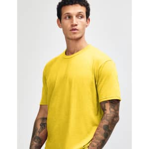 A unisex short sleeve T-shirt in bright yellow with a casual fit. The T-shirt features a logo on it.