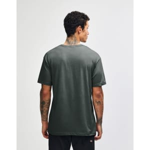 A dark grey unisex V-neck T-shirt featuring a plain back design and short sleeves.