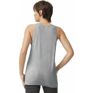 A unisex fine jersey tank in grey, featuring a simple design and a branded element on the back.