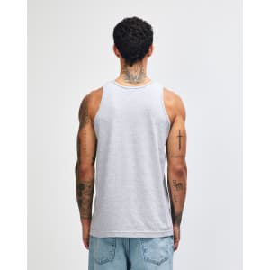 A back view of a grey unisex fine jersey tank top, featuring a simple design and no visible logos.