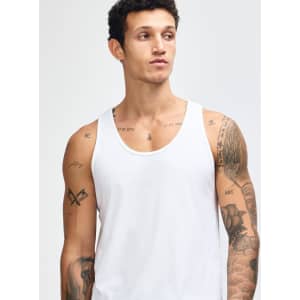 A unisex fine jersey tank top in white, featuring a simple design and no visible logos.