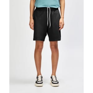 Unisex sports shorts in black, featuring an elastic waistband and a single back pocket. Includes branding.