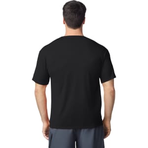 A black Gildan Performance adult t-shirt displayed from the back, featuring short sleeves and a plain design.