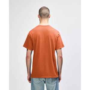 A back view of an orange Gildan Heavy Cotton Adult T-Shirt, featuring a simple design.