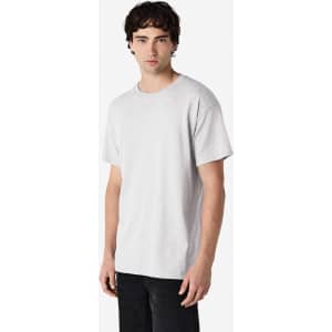 A light grey Gildan Heavy Cotton adult t-shirt with a simple design and a logo on the front.
