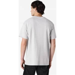 A grey Gildan Heavy Cotton Adult T-Shirt displayed from the back, featuring a simple design and short sleeves.
