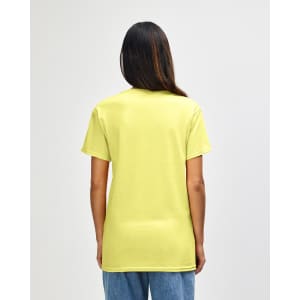 A yellow Gildan Heavy Cotton Adult T-Shirt displayed from the back, featuring a plain design and no visible branding.