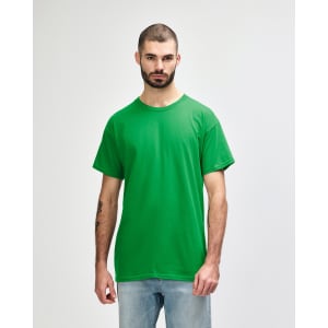 A green Gildan Heavy Cotton Adult T-Shirt displayed on a model against a neutral background.