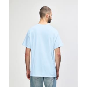 A light blue Gildan Heavy Cotton adult T-shirt displayed from the back, featuring a plain design and short sleeves.