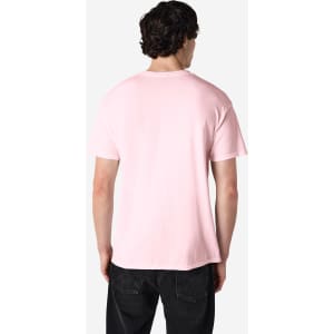 A pink Gildan Heavy Cotton Adult T-Shirt displayed on a model from the back, featuring a plain design.