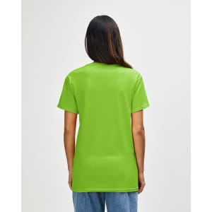 A green Gildan Heavy Cotton Adult T-Shirt is displayed, featuring a plain back design.