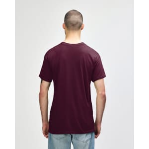 A maroon Gildan Heavy Cotton adult T-shirt displayed from the back, featuring short sleeves and a plain design.