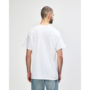 A white Gildan Heavy Cotton adult t-shirt displayed from the back, featuring a standard fit and short sleeves.