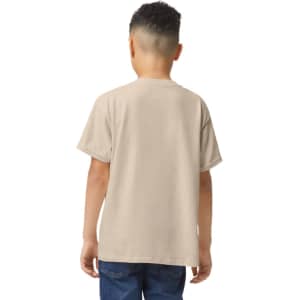 A youth t-shirt in a light beige colour, viewed from the back, featuring a simple design and short sleeves.