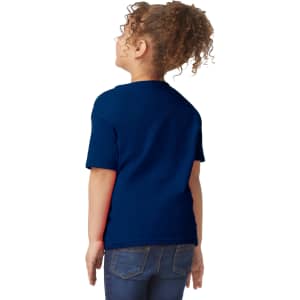 A navy toddler t-shirt displayed from the back, featuring short sleeves and a simple design.