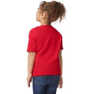 A red toddler t-shirt with short sleeves, featuring a plain back view.